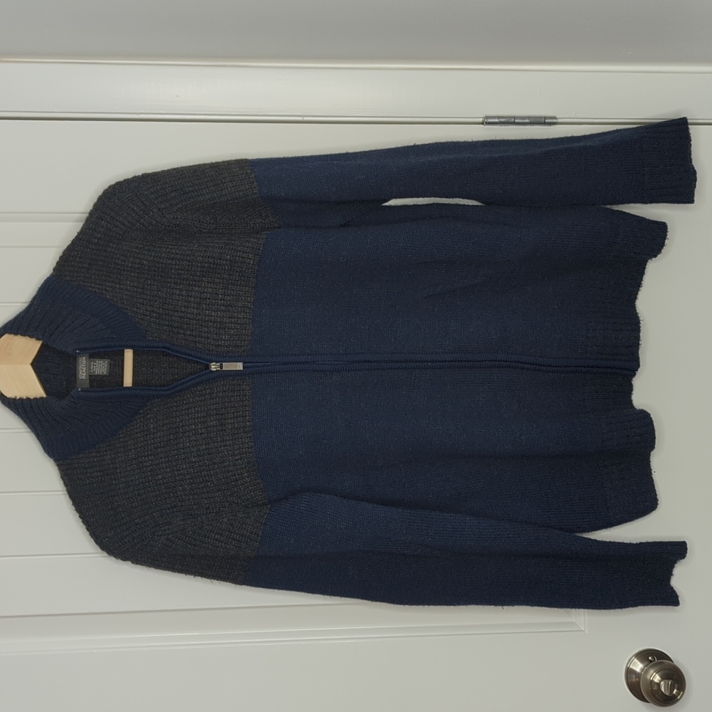 Kenneth Cole reaction sweater men's large blue gray zip up